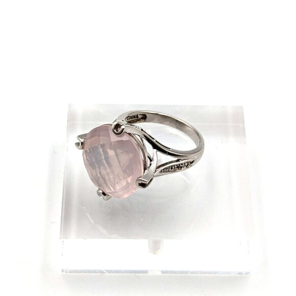 Sterling Silver 925 Checkerboard Cut Pink Chalcedony Clear Topaz Ring Sz 6 - Picture 7 of 16